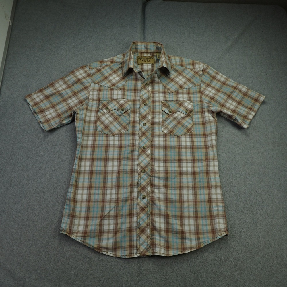 Wrangler Retro Shirt Mens Small Brown Plaid Snap Short Sleeve Cowboy Western